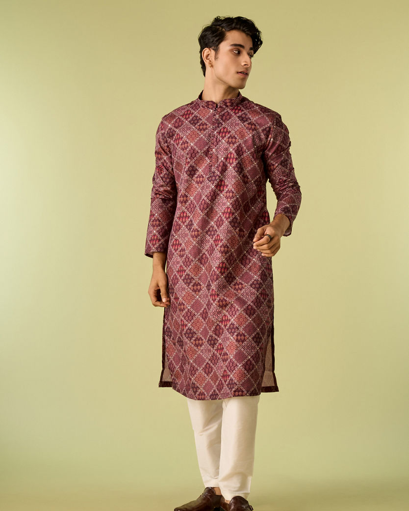 Diwas Men Regal Wine Cotton Kurta Pajama