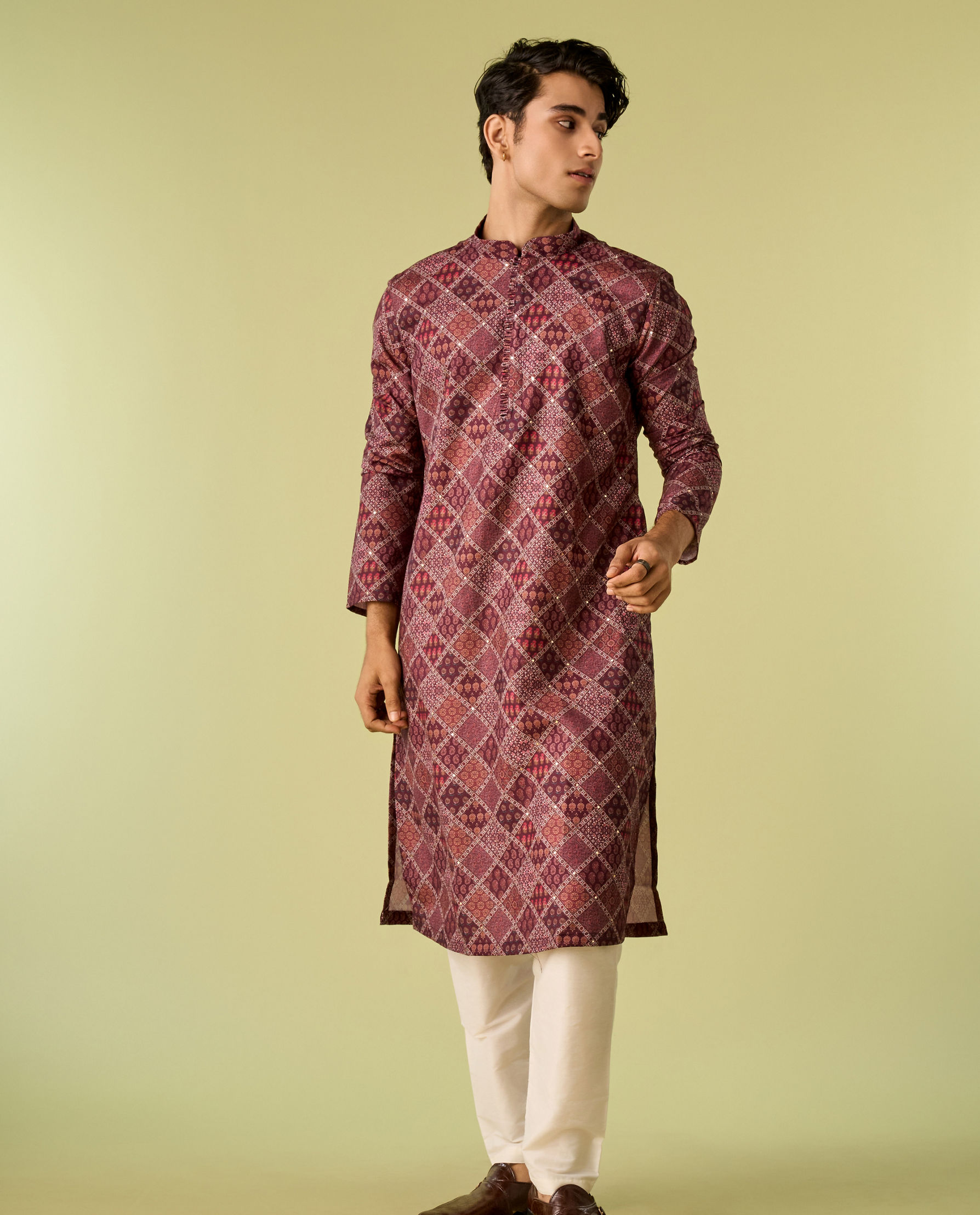 Diwas Men Regal Wine Cotton Kurta Pajama