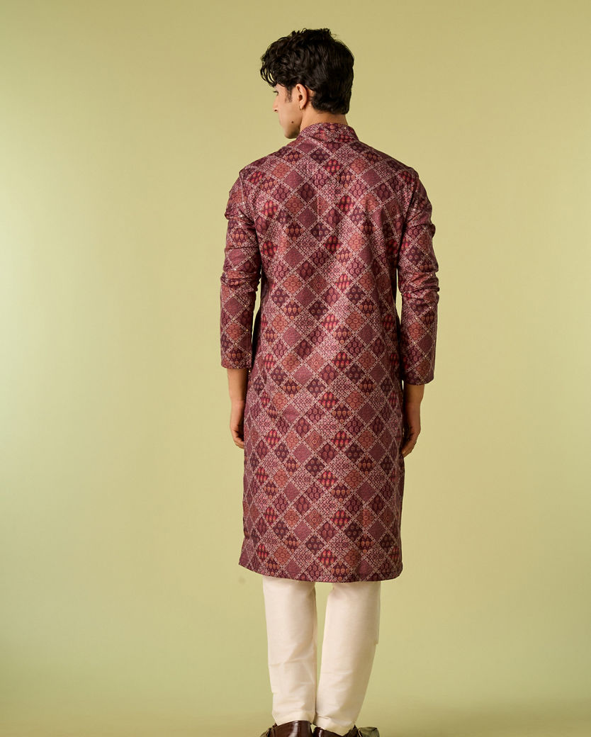 Diwas Men Regal Wine Cotton Kurta Pajama