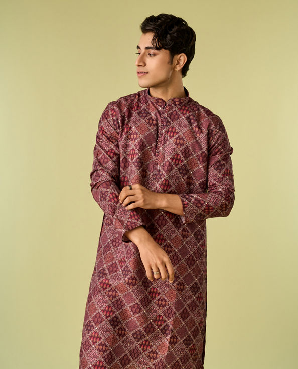 Diwas Men Regal Wine Cotton Kurta Pajama
