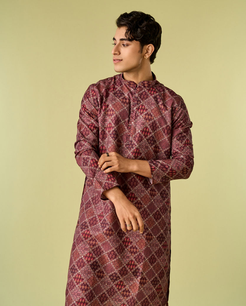 Diwas Men Regal Wine Cotton Kurta Pajama