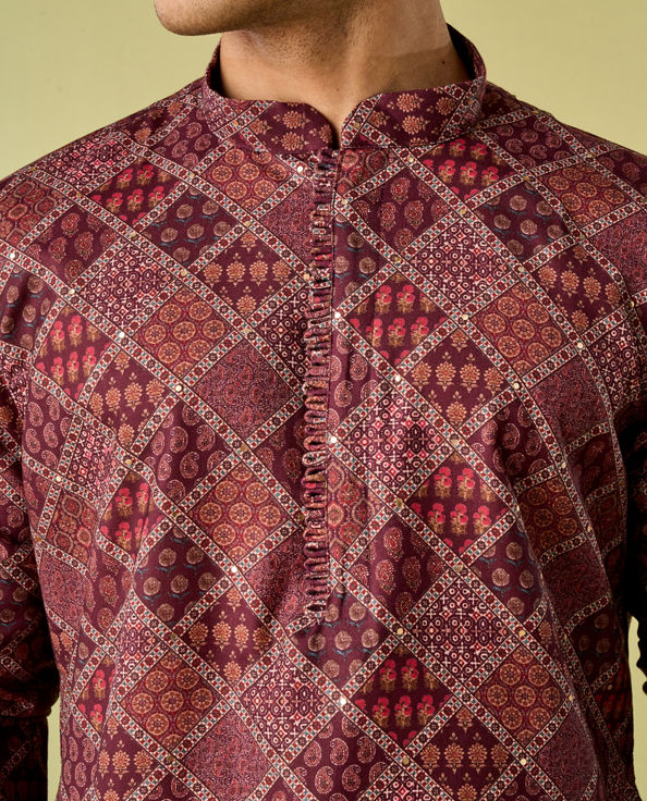 Diwas Men Regal Wine Cotton Kurta Pajama