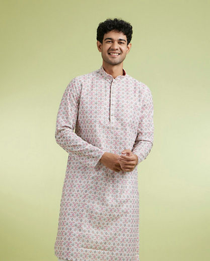 Diwas Men Allure Warm White Pink Kurta Pajama