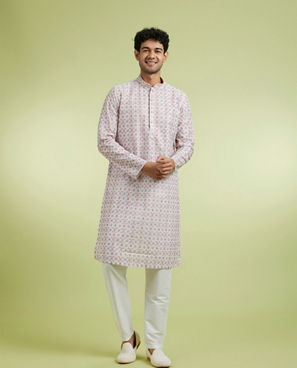 Diwas Men Allure Warm White Pink Kurta Pajama