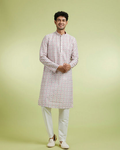Diwas Men Allure Warm White Pink Kurta Pajama