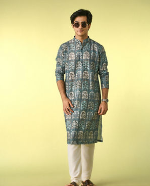 Diwas Men Teal Green Festive Kurta Pajama