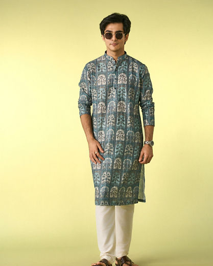 Diwas Men Teal Green Festive Kurta Pajama