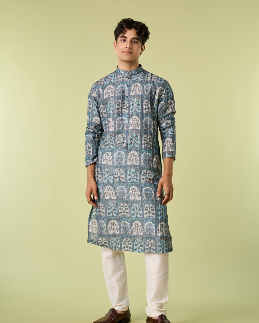Diwas Men Teal Green Festive Kurta Pajama