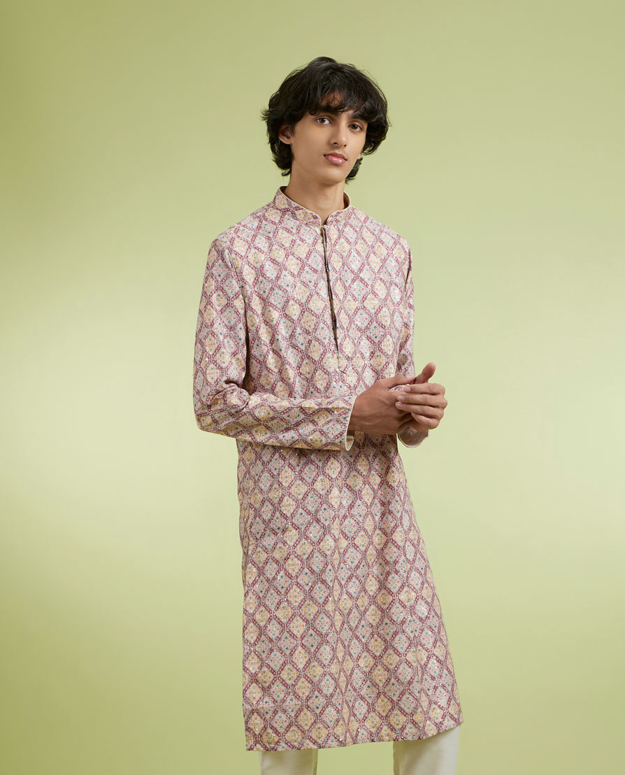 Diwas Men Beige Rust Stellar Kurta Pajama