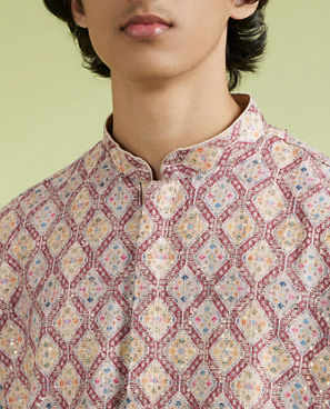 Diwas Men Beige Rust Stellar Kurta Pajama