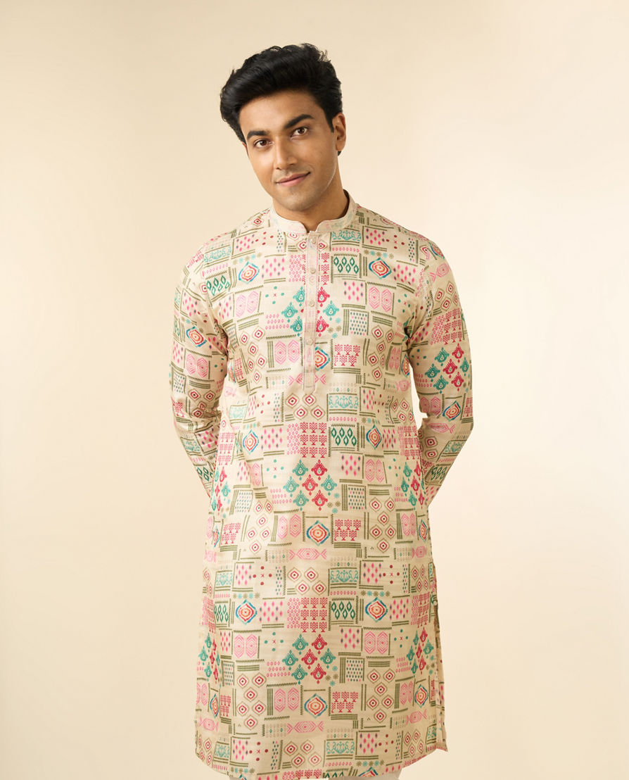 Diwas Men Delicate Beige Celebration Kurta Pajama