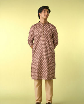 Diwas Men Beige Abstract Modern Kurta Pajama