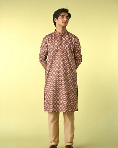 Diwas Men Beige Abstract Modern Kurta Pajama