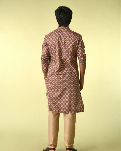Diwas Men Beige Abstract Modern Kurta Pajama