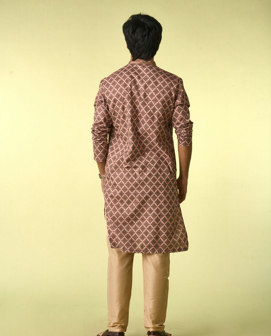 Diwas Men Beige Abstract Modern Kurta Pajama