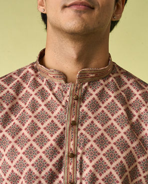 Diwas Men Beige Abstract Modern Kurta Pajama