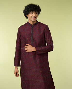 Diwas Men Wine Thread Embroidery Kurta Pajama