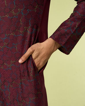 Diwas Men Wine Thread Embroidery Kurta Pajama