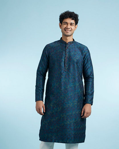 Diwas Men Teal Blue Majesty Kurta Pajama