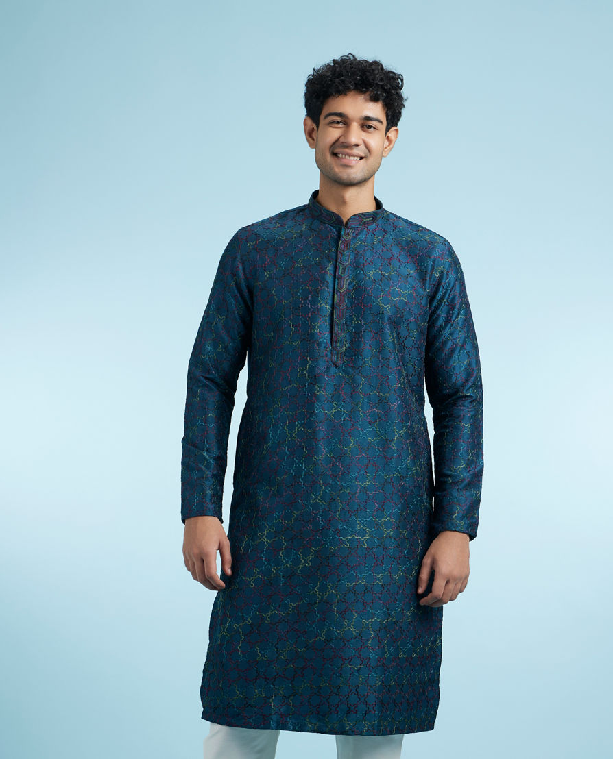 Diwas Men Teal Blue Majesty Kurta Pajama