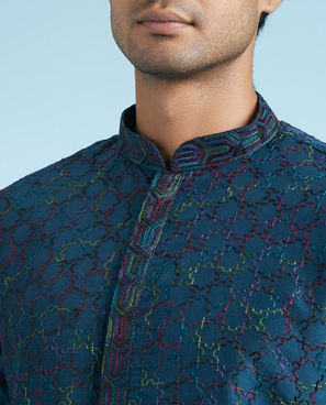 Diwas Men Teal Blue Majesty Kurta Pajama
