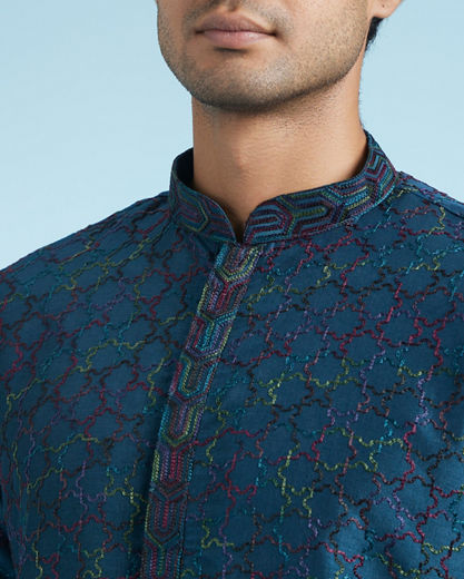 Diwas Men Teal Blue Majesty Kurta Pajama