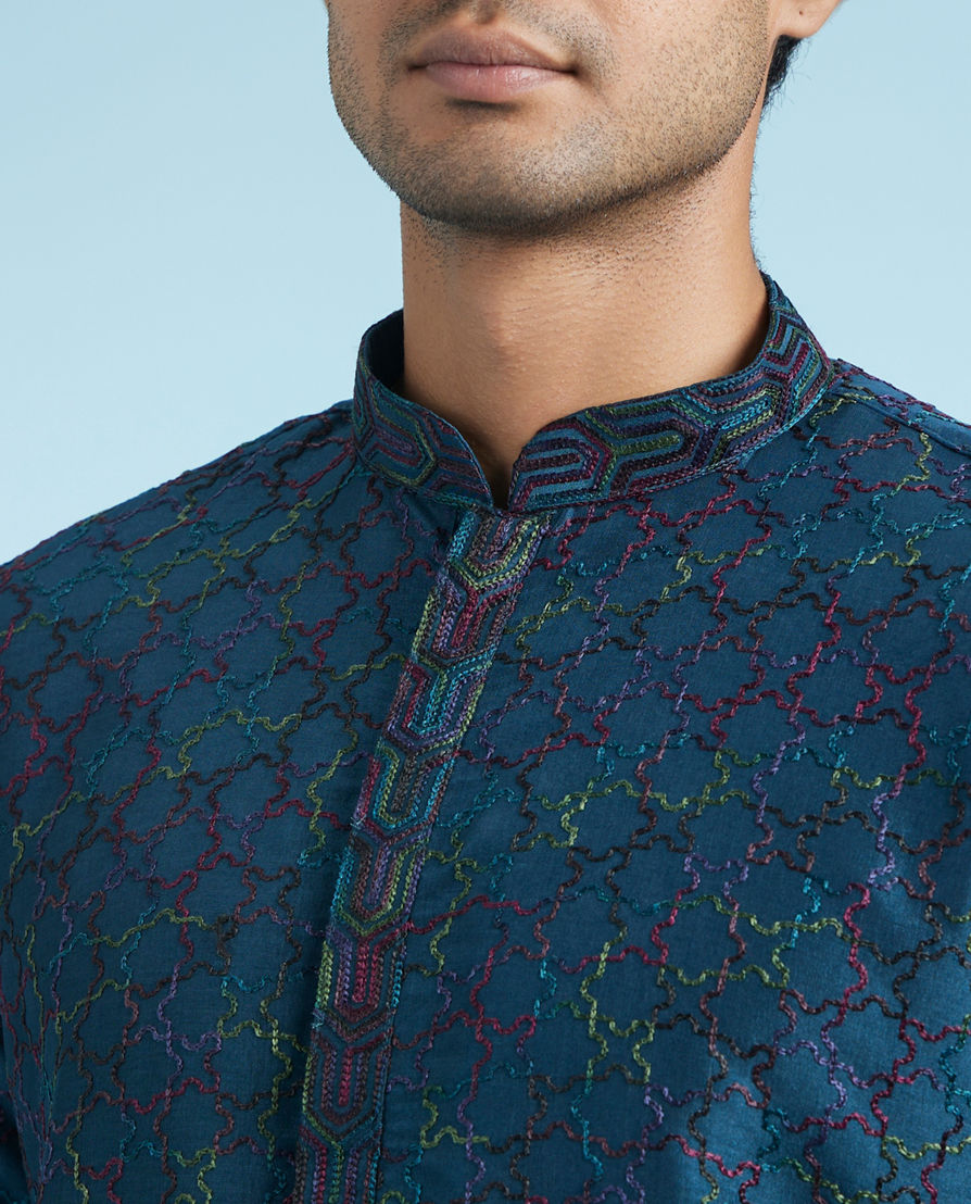 Diwas Men Teal Blue Majesty Kurta Pajama