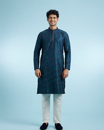 Diwas Men Teal Blue Majesty Kurta Pajama
