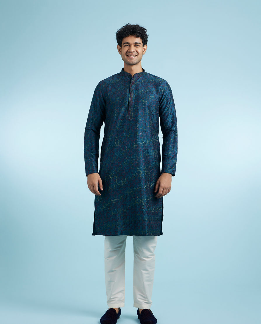 Diwas Men Teal Blue Majesty Kurta Pajama