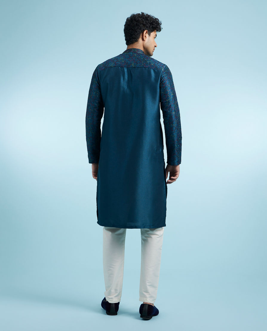 Diwas Men Teal Blue Majesty Kurta Pajama