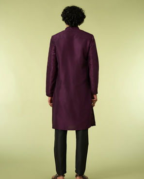 Diwas Men Purple Art Silk Kurta Pajama with Mirror Work