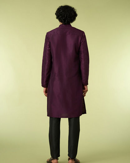 Diwas Men Purple Art Silk Kurta Pajama with Mirror Work