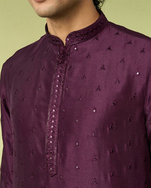 Diwas Men Purple Art Silk Kurta Pajama with Mirror Work