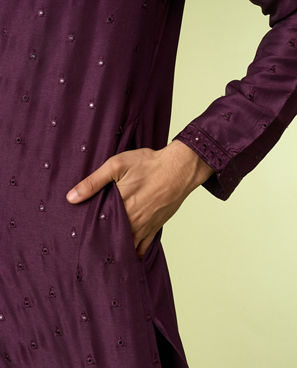 Diwas Men Purple Art Silk Kurta Pajama with Mirror Work