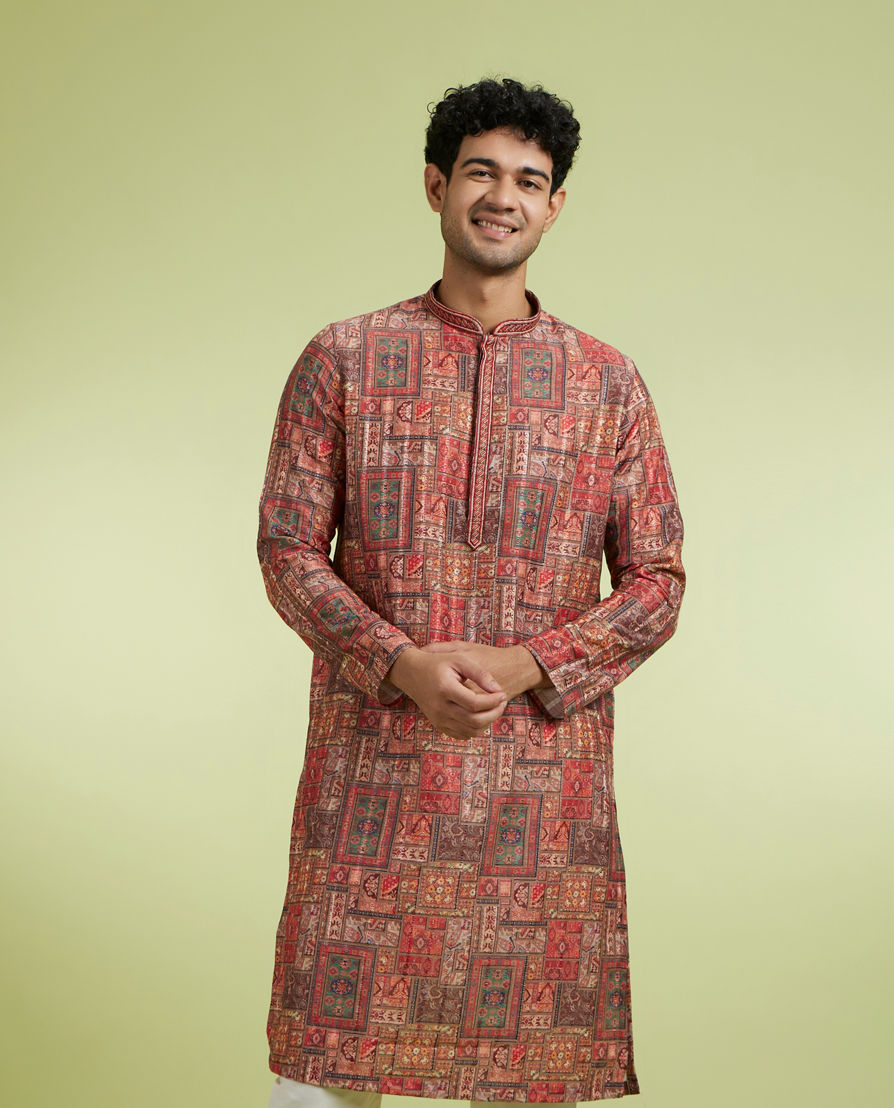 Diwas Men Elegant Rust Kurta Pajama Set
