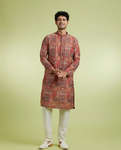 Diwas Men Elegant Rust Kurta Pajama Set