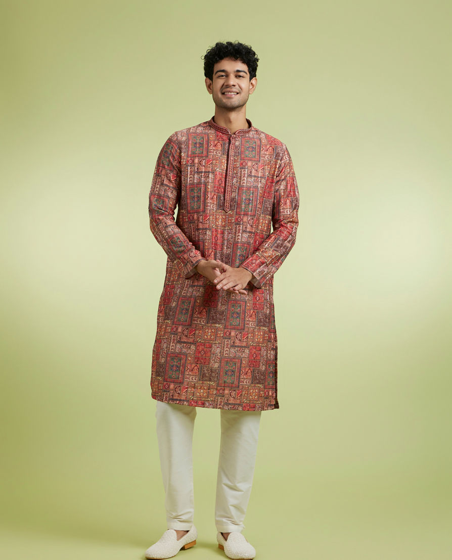 Diwas Men Elegant Rust Kurta Pajama Set
