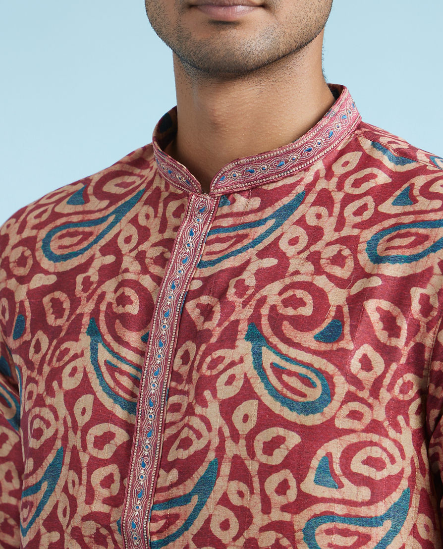 Diwas Men Maroon Majesty Kurta Pajama