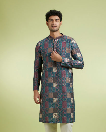 Diwas Men Teal Green Festive Elegance Kurta Pajama