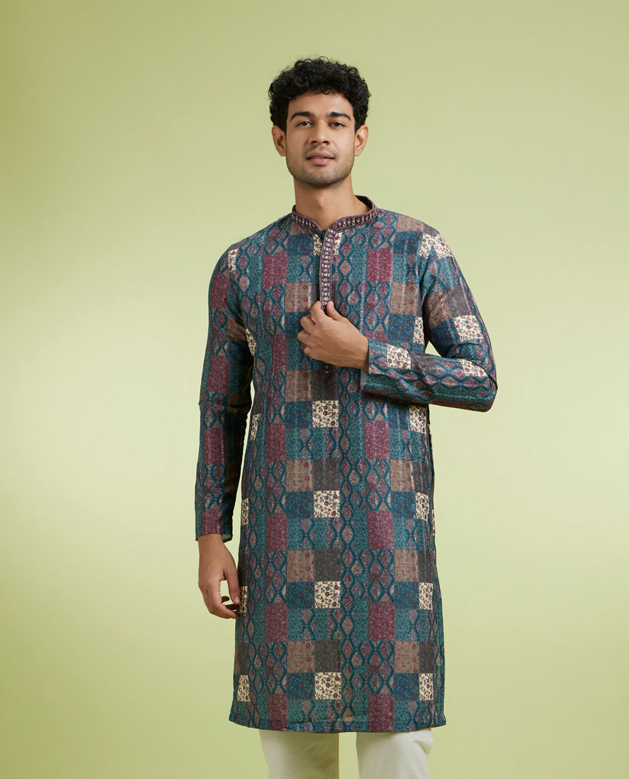 Diwas Men Teal Green Festive Elegance Kurta Pajama