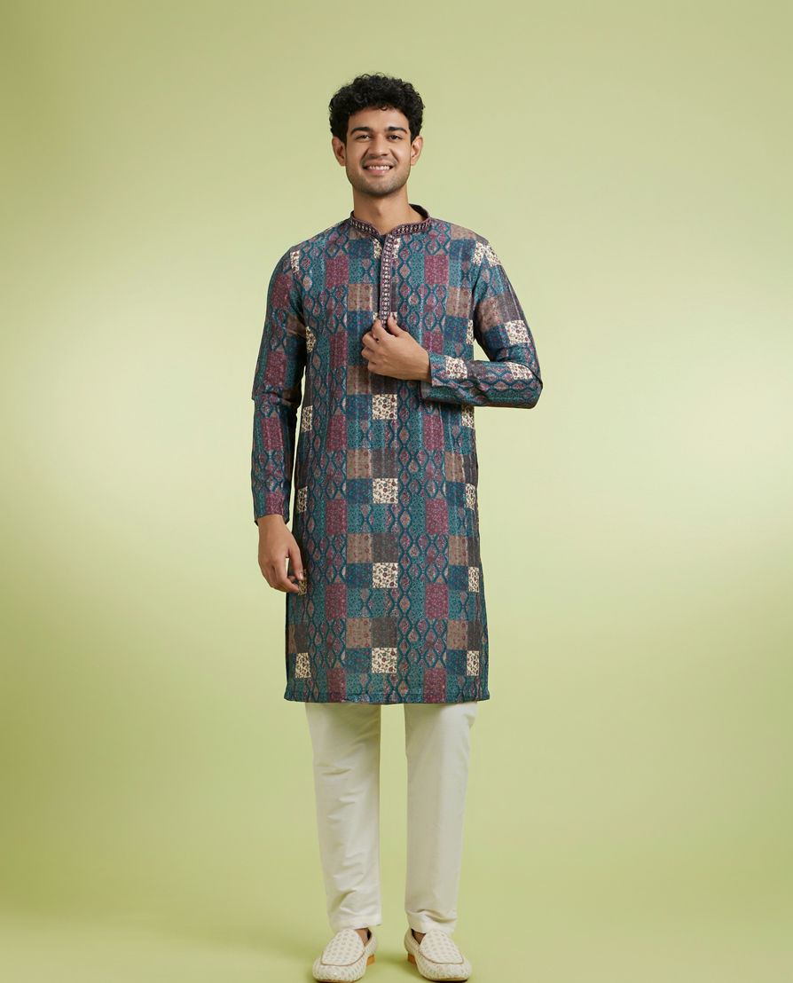 Diwas Men Teal Green Festive Elegance Kurta Pajama