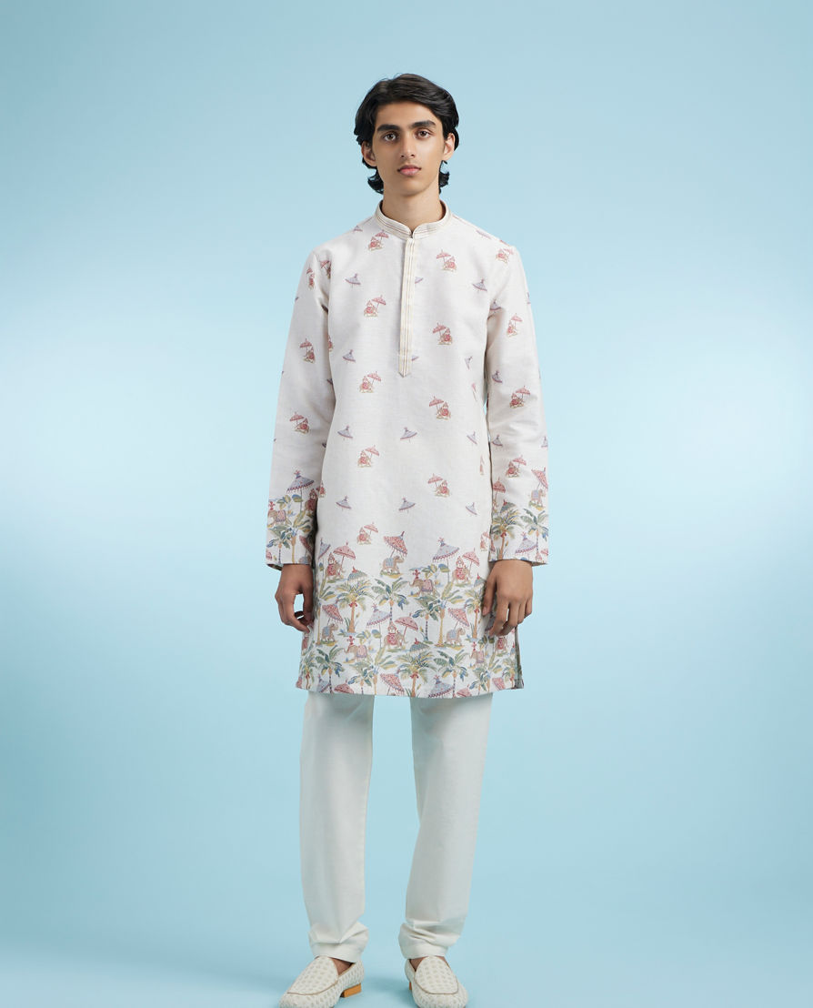 Diwas Men Elegant Beige Cotton Kurta Pajama