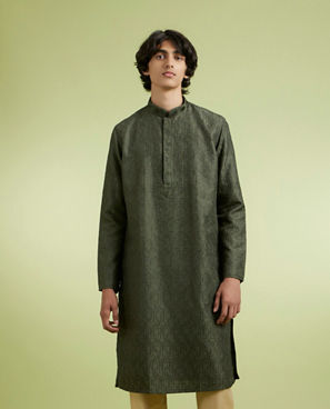 Diwas Men Olive Green Art Silk Kurta Pajama