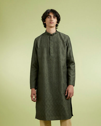 Diwas Men Olive Green Art Silk Kurta Pajama