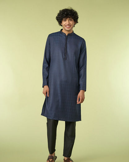 Diwas Men Dark Blue Art Silk Kurta Pajama Set
