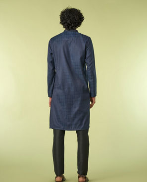 Diwas Men Dark Blue Art Silk Kurta Pajama Set