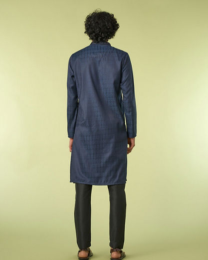 Diwas Men Dark Blue Art Silk Kurta Pajama Set
