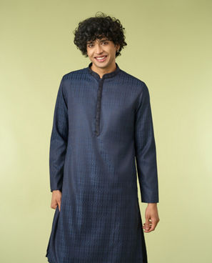 Diwas Men Dark Blue Art Silk Kurta Pajama Set