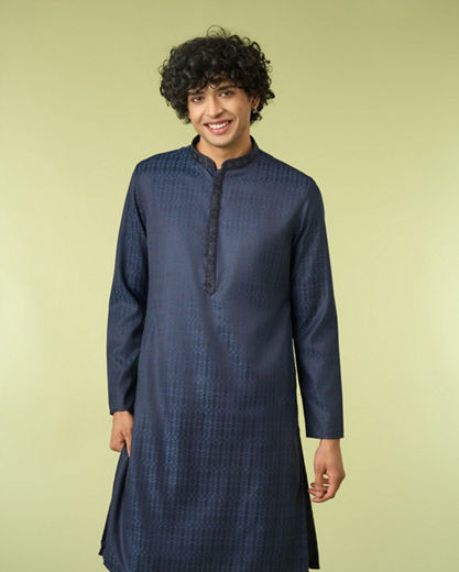 Diwas Men Dark Blue Art Silk Kurta Pajama Set