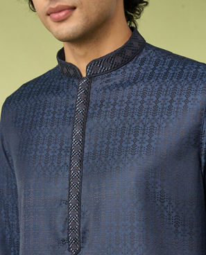 Diwas Men Dark Blue Art Silk Kurta Pajama Set
